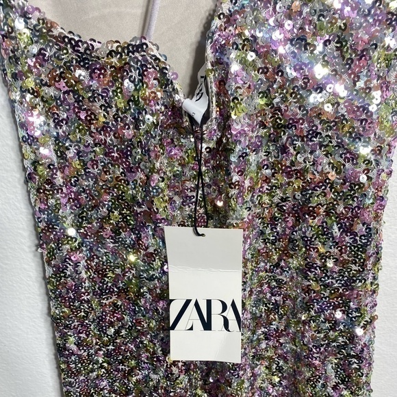 Zara Viral colorful SEQUIN KNIT HALTER DRESS NWT - Picture 4 of 14